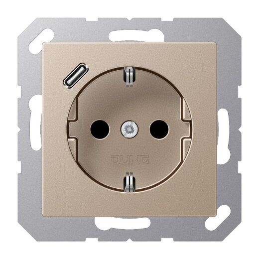 Jung SCHUKO Steckdose 16 A 250 V ~, mit USB-Ladegerät 1 x Typ C, SAFETY+, Serie A, champagner A1520-18CCH