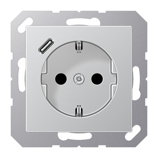 Jung SCHUKO Steckdose 16 A 250 V ~, mit USB-Ladegerät 1 x Typ C, SAFETY+, Serie A, aluminium A1520-18CAL