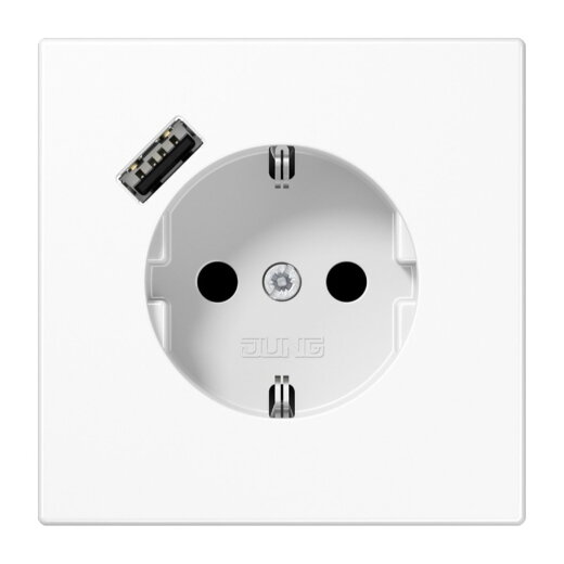 Jung SCHUKO Steckdose 16 A 250 V ~, mit USB-Ladegerät 1 x Typ A, SAFETY+, Serie LS, alpinweiß LS1520-18AWW