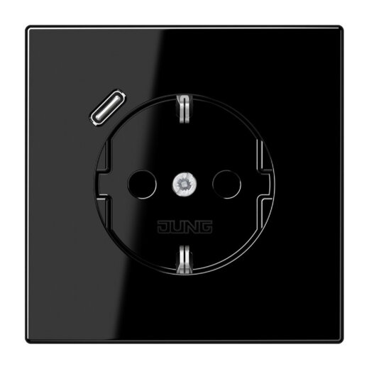 Jung SCHUKO Steckdose 16 A 250 V ~, mit USB-Ladegerät 1 x Typ C, SAFETY+, Serie LS, schwarz LS1520-18CSW