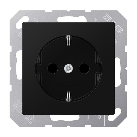 Jung SCHUKO Steckdose, 16 A 250 V ~, ohne Krallen, Thermoplast lackiert, Serie A, graphitschwarz matt A1520NBFSWM