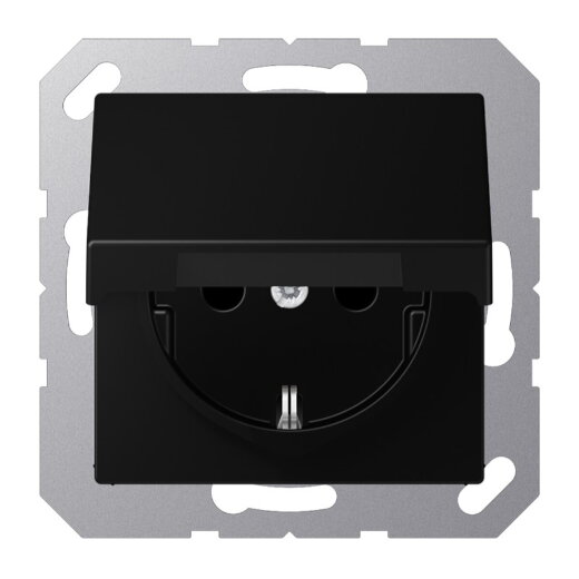 Jung SCHUKO Steckdose, 16 A 250 V ~, Klappdeckel, Thermoplast lackiert, Serie A, graphitschwarz matt A1520BFKLSWM