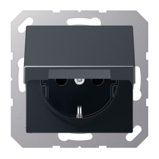Jung SCHUKO Steckdose, 16 A 250 V ~, Schraubklemmen, ohne Krallen, Klappdeckel, Thermoplast lackiert, Serie A, anthrazit matt A1521BFKLANM