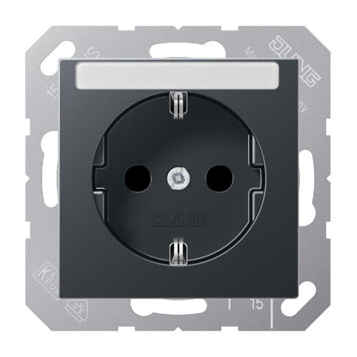 Jung SCHUKO Steckdose, 16 A 250 V ~, mit Schriftfeld, SAFETY+, Thermoplast lackiert, Serie A, anthrazit matt A1520BFKINAANM