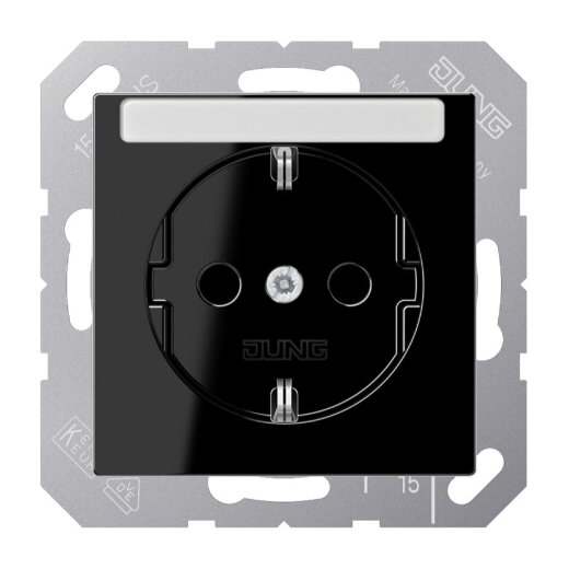 Jung SCHUKO Steckdose, 16 A 250 V ~, mit Schriftfeld, Thermoplast, Serie A, schwarz A1520BFNASW
