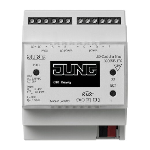 Jung KNX LED-Controller 5fach DC 5 ... 48 V, REG 4 TE, Secure 390051SLEDR