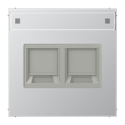 Jung Abdeckung (gerastet) für Modular-Jack-Steckbuchsen 2fach, UMA-CAT6A, RADIALL, Panduit, Assmann, mit Schriftfeld, Serie LS, Aluminium AL1969-2NAWE