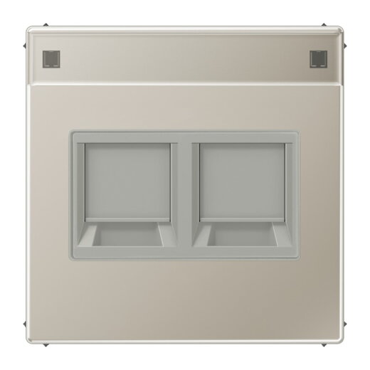 Jung Abdeckung (gerastet) für Modular-Jack-Steckbuchsen 2fach, UMA-CAT6A, RADIALL, Panduit, Assmann, mit Schriftfeld, Serie LS, Edelstahl ES1969-2NAWE