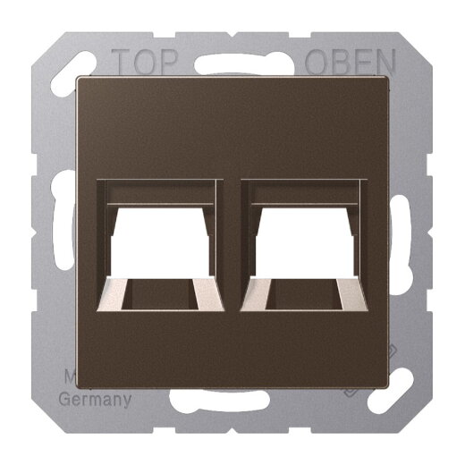 Jung Abdeckung (gerastet) für Modular-Jack-Steckbuchsen 2fach, Serie A, mokka A1569-2WEMO
