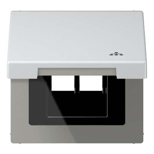 Jung Klappdeckel mit Rückstellfeder, mit Symbol LAN, Serie LS, Aluminium AL2990KLLAN