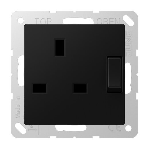 Jung Abschaltbare Steckdose, British Standard, 13 A 250 V ~, Schraubklemmen BS 1363-1, 4 mm2, ohne Krallen, SAFETY+ A3171SWM