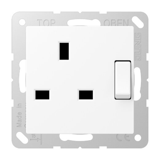 Jung Abschaltbare Steckdose, British Standard, 13 A 250 V ~, Schraubklemmen BS 1363-1, 4 mm2, ohne Krallen, SAFETY+ A3171WWM