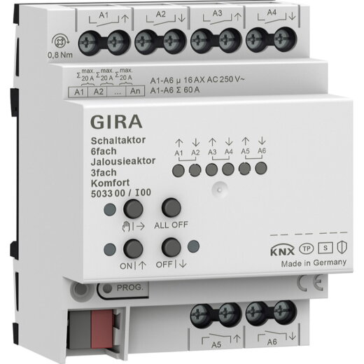 Gira Schalt-/Jalousieaktor 503300 6f/3f 16 A REG Kmf KNX Secure