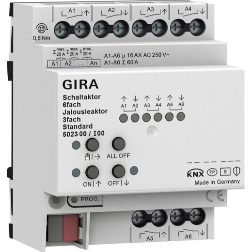 Gira Schalt-/Jalousieaktor 502300 6f/3f 16 A REG Std KNX Secure