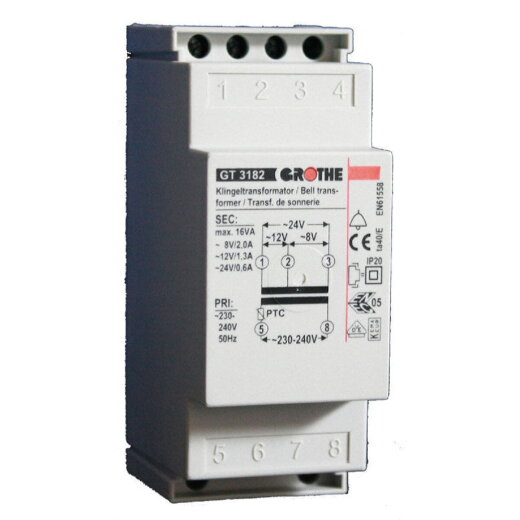 Grothe Klingeltransformator GT 3182 8/12/24V 2,0/1,3/0,6A 14082